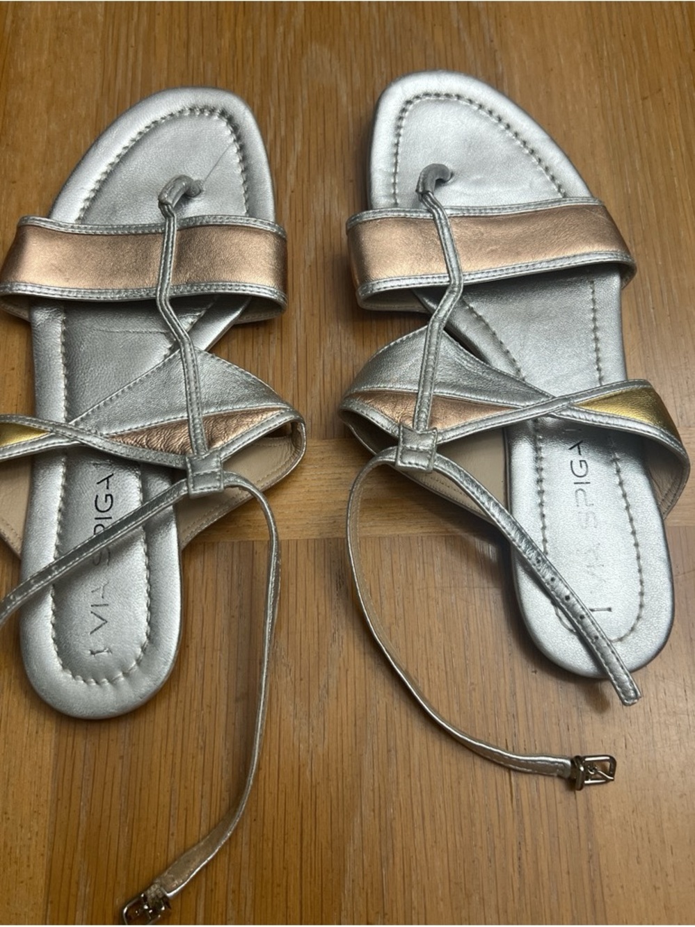 Via Spiga Metallic Silver & Rose Gold Strappy Sandal